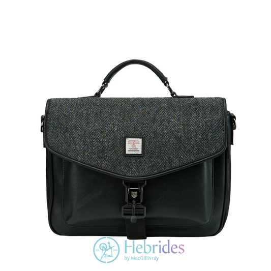 Black and grey herringbone Harris Tweed - laptop bag