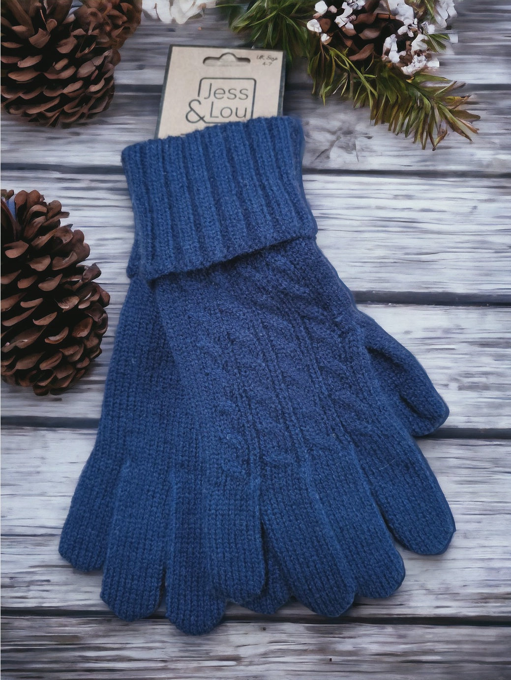 Navy Cosy Cable knit Gloves GL216