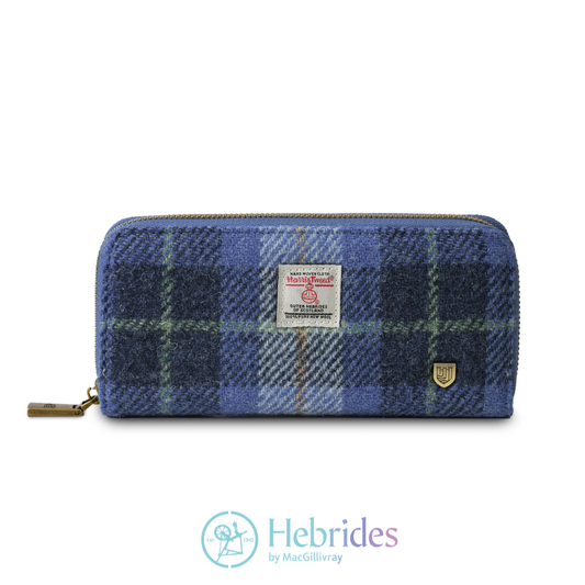 Blue Harris Tweed - Long zip purse