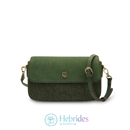 Caithness clutch - green herringbone Harris Tweed