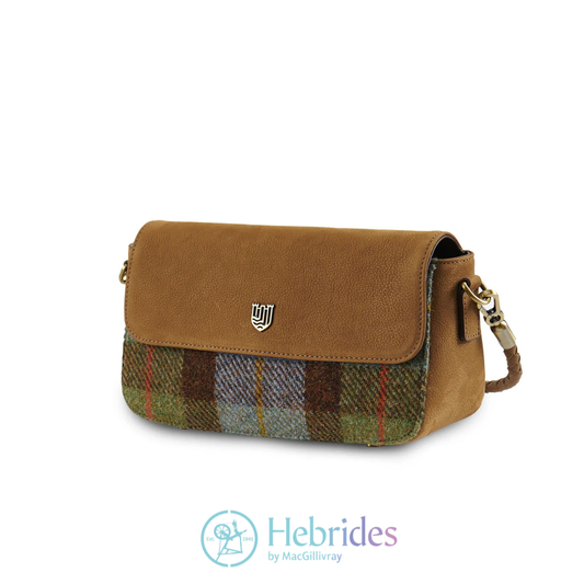Caithness clutch - Chestnut blue tartan Harris Tweed
