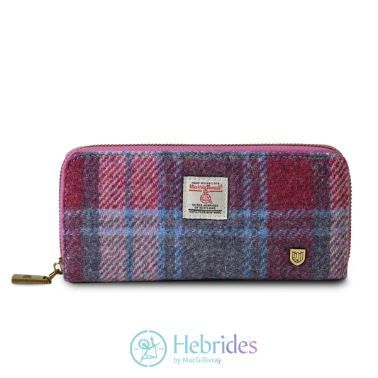 Pink & blue Harris Tweed - Long zip purse