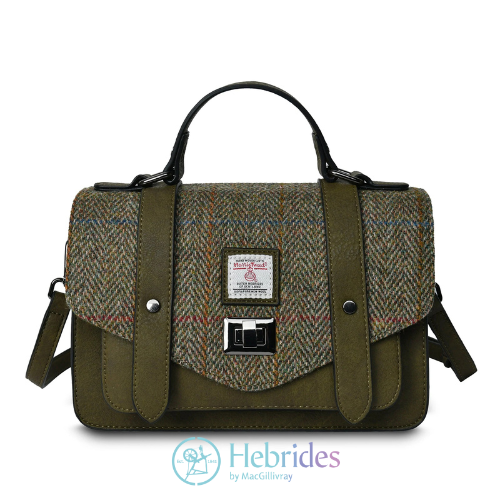 Chestnut green Harris Tweed - Satchel