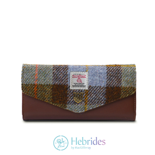 Chestnut and blue tartan Harris Tweed - large clasp purse