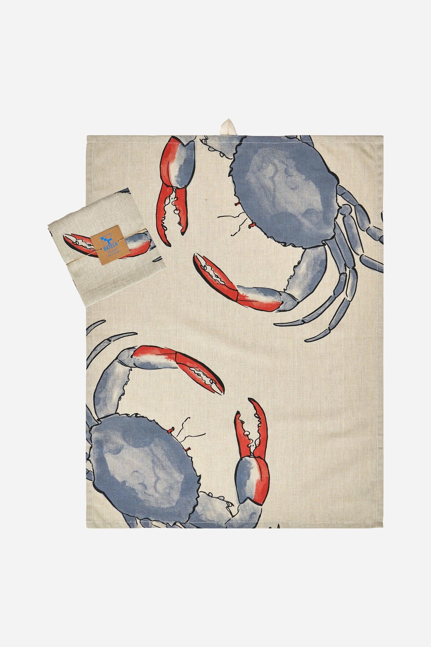 Crab motif tea towel