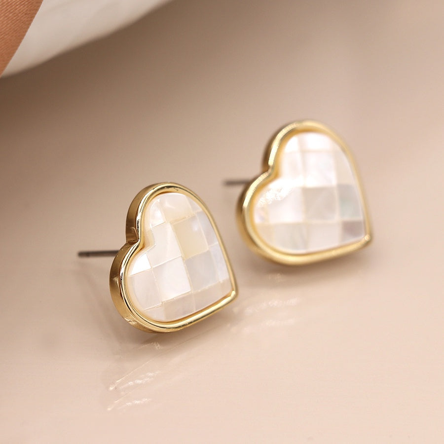 Faux gold shell heart large stud earrings
