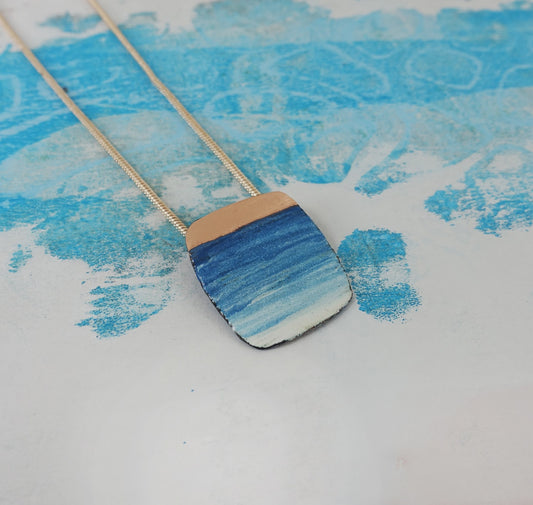 Enamel Textured Pendant in Turquoise and White