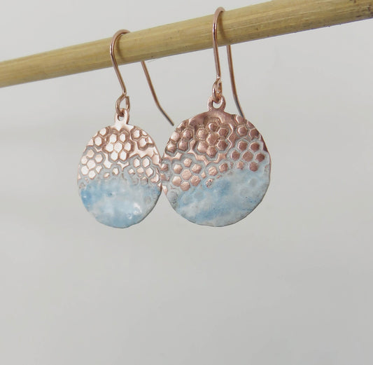 Enamel and Textured Copper Dangle Earrings