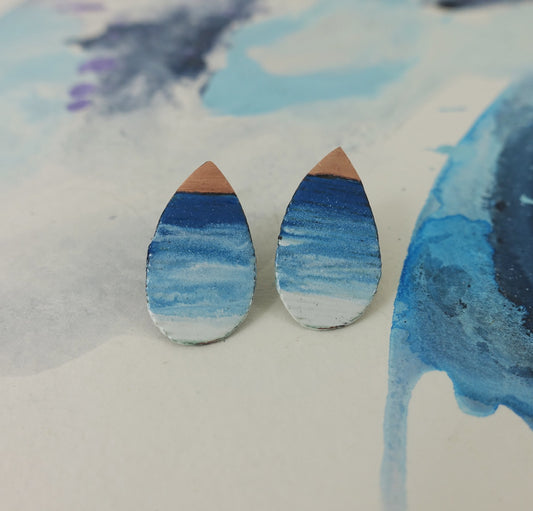 Oval Copper and Enamel Ombre Textured Studs