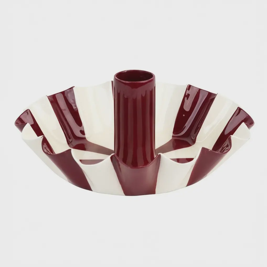 Burgundy Stripe Scalloped Candle Holder