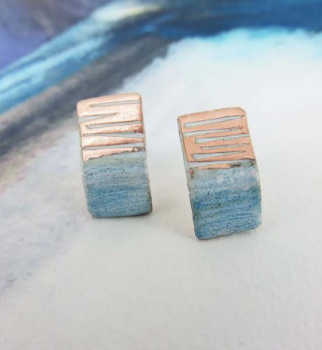Rectangle Copper and Enamel Textured Studs