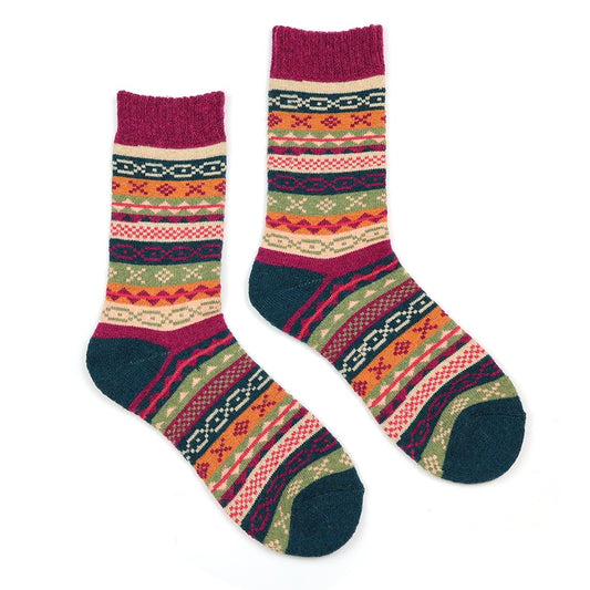 Lacey magenta teal mix multi pattern stripe socks