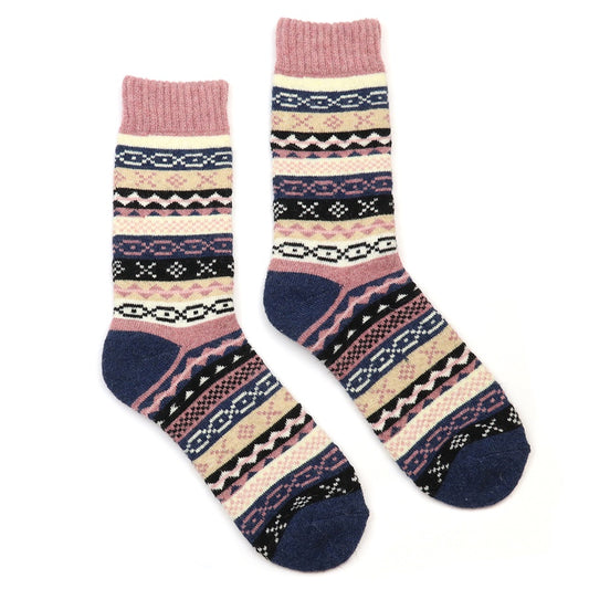 Lacey navy pink mix multi pattern stripe socks