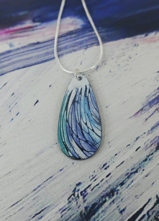 Oval Enamel and Copper Pendant with A Hand Drawn Lines