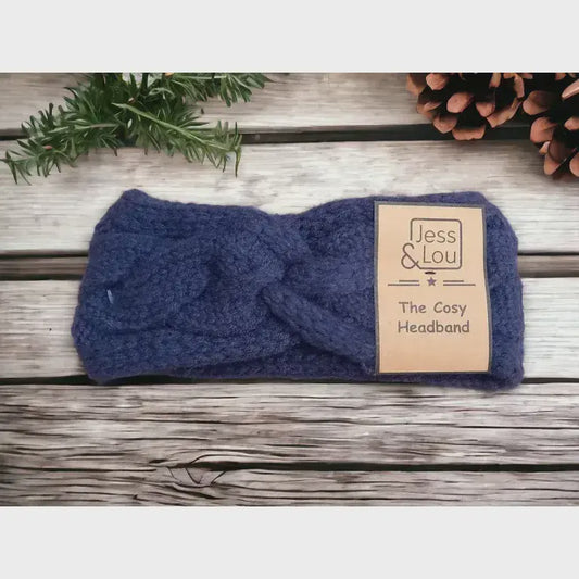 Navy Cosy Cable Knit Knot Front Headband