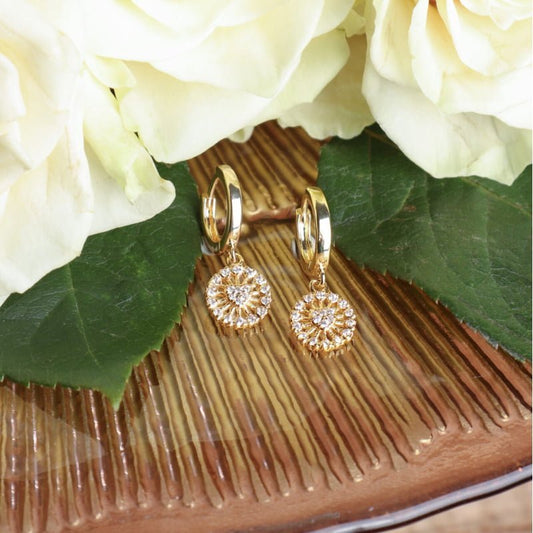 Earring 14k G Ptd Hoop Hearts Wheel Drop