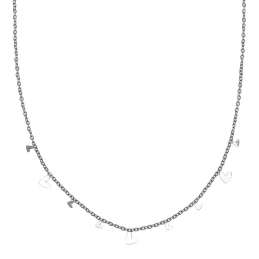 Necklace Waterproof Dainty Sketched Hearts Silver