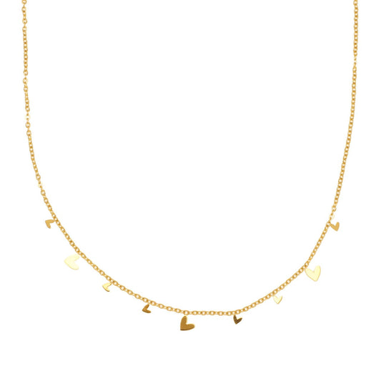 Necklace Waterproof Dainty Sketched Hearts Gold