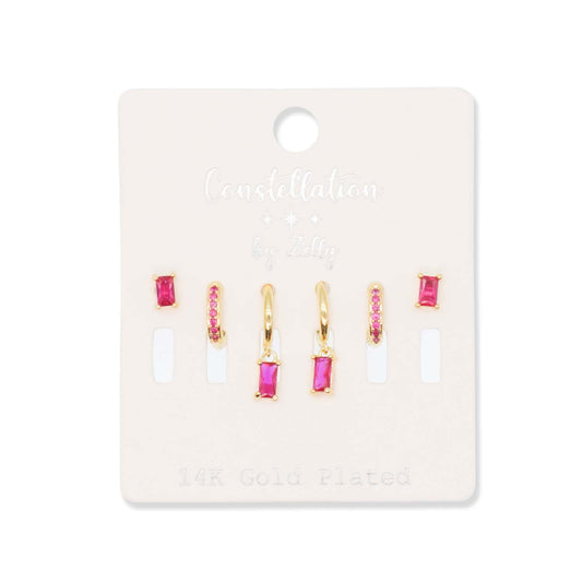 Earrings Multipack Crystal Drops Pink