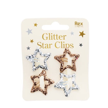 Star hair clips (set of 4) - Gold and silver glitter
