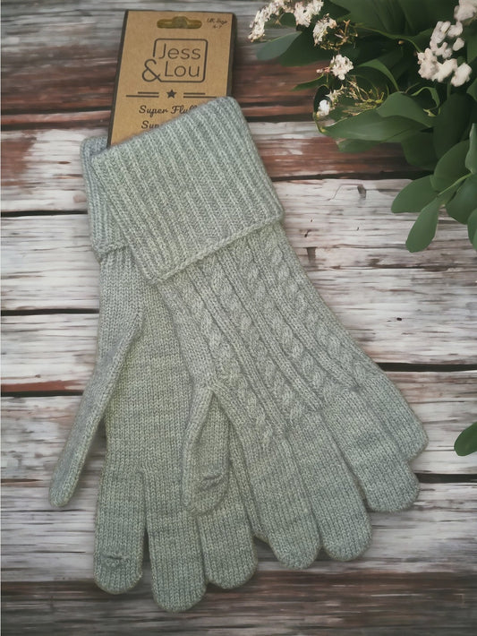 Grey Cosy Cable knit Gloves GL216