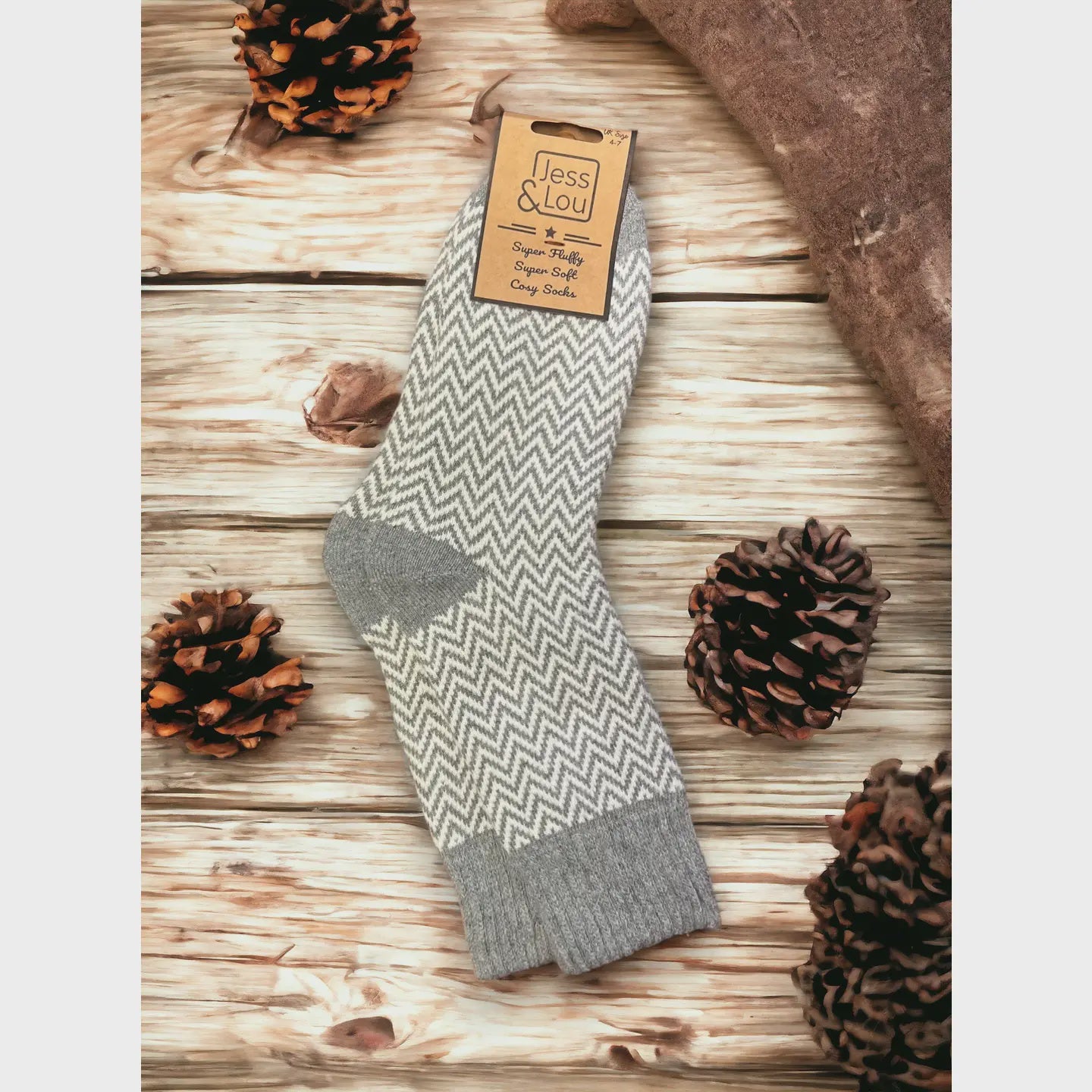 Grey Herringbone Ribbed Socks SL307