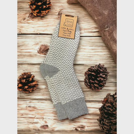 Grey Herringbone Ribbed Socks SL307