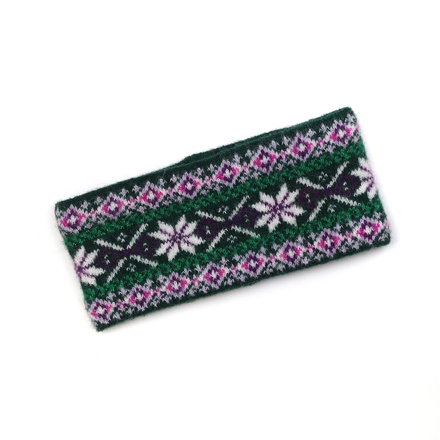 Green/pink starflower pattern cosy headband