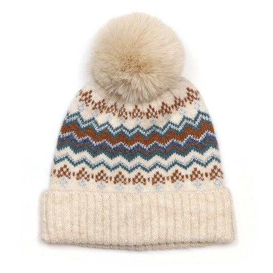 Sofia cream mix zigzag stripes recycled blend bobble hat