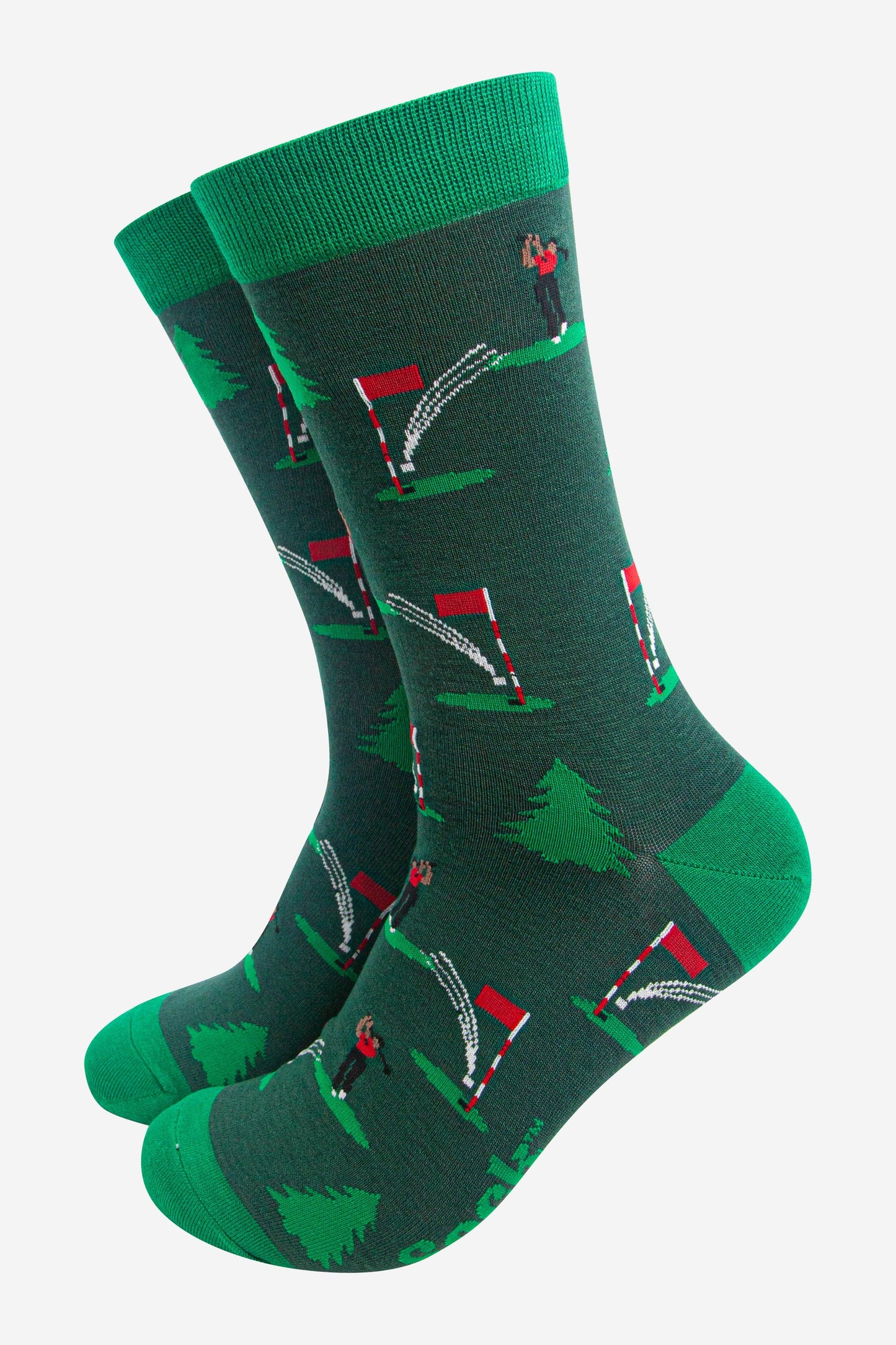 Men's Bamboo Socks - Green, Golfer on The Green - UK 7-11 | EU 40.5-46 | US 8-12