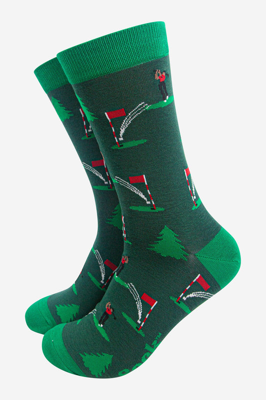 Men's Bamboo Socks - Green, Golfer on The Green - UK 7-11 | EU 40.5-46 | US 8-12