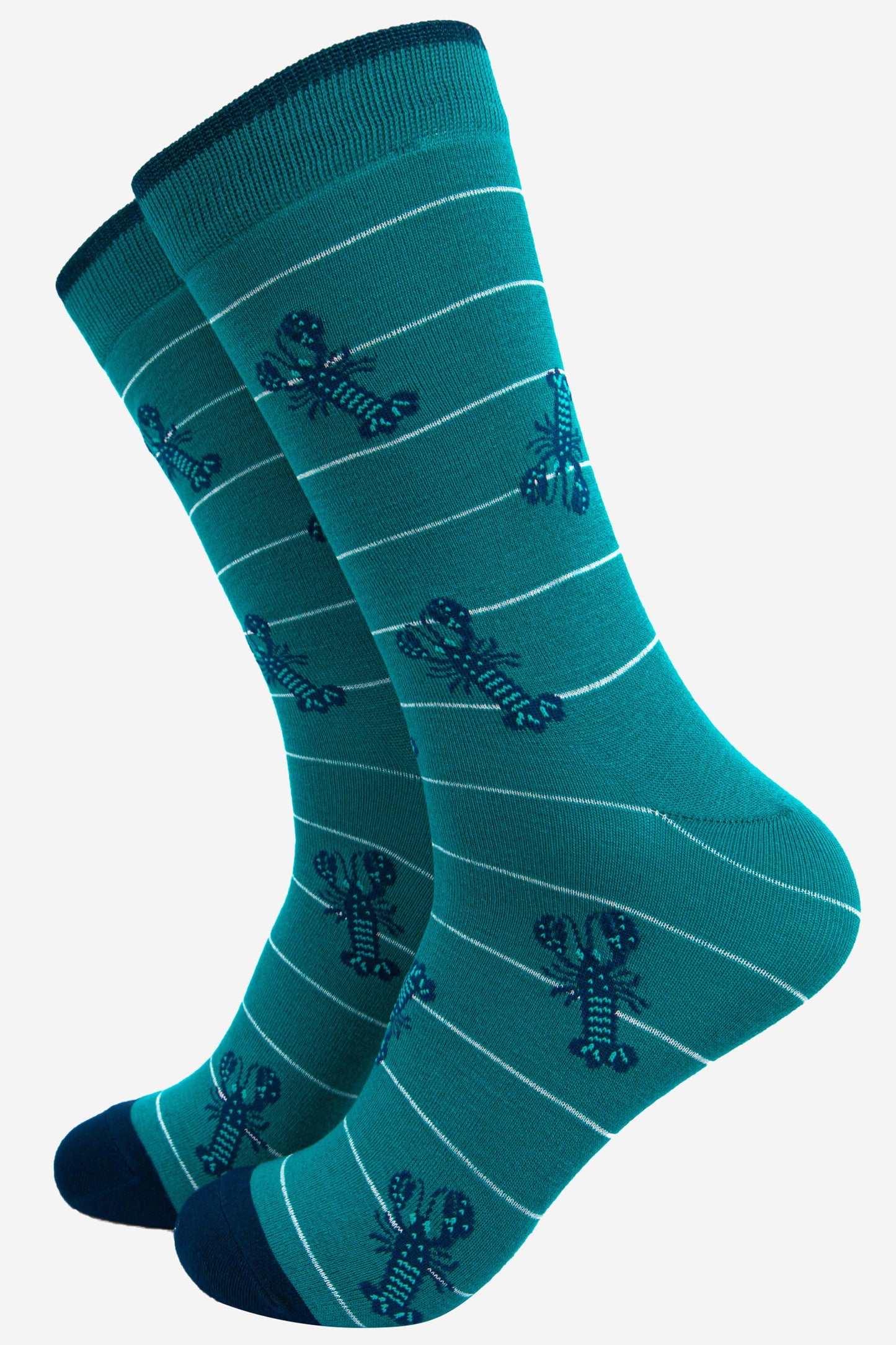 Men's Bamboo Socks - Aqua, Stripe Lobsters - UK 7-11 | EU 40.5-46 | US 8-12