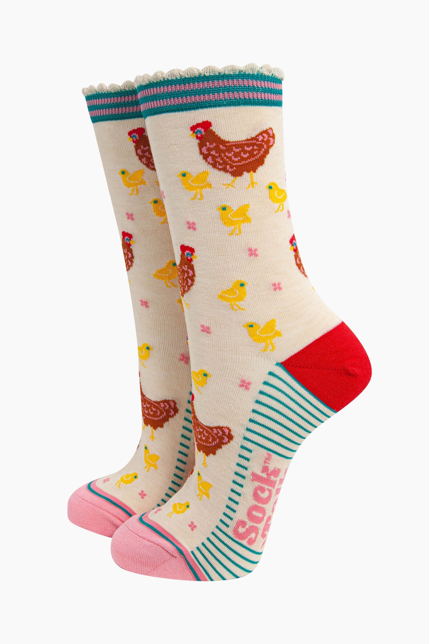 Women's Bamboo Socks - Cream, Hen and Chicks - UK 3-7 | EU 36-40 | US 5-9