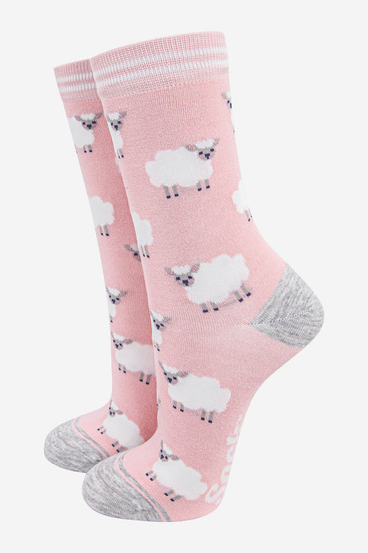 Women's Bamboo Socks - Light Pink/Grey Marl, Sheep - UK 3-7 | EU 36-40 | US 5-9
