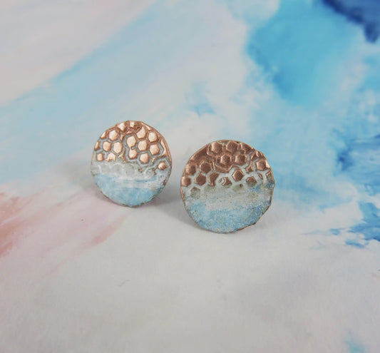 Copper and Enamel Textured Studs
