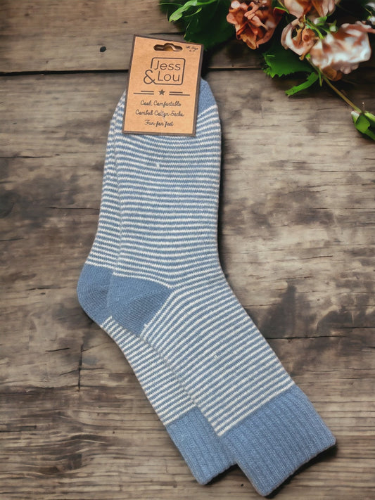 Navy Cosy Stripe Socks SL144