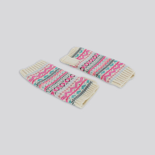 Thea Fairisle Fingerless Gloves - Cream / Pink