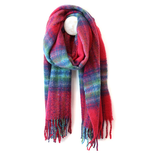Miranda bluegreen and raspberry mix cosy check sections scarf