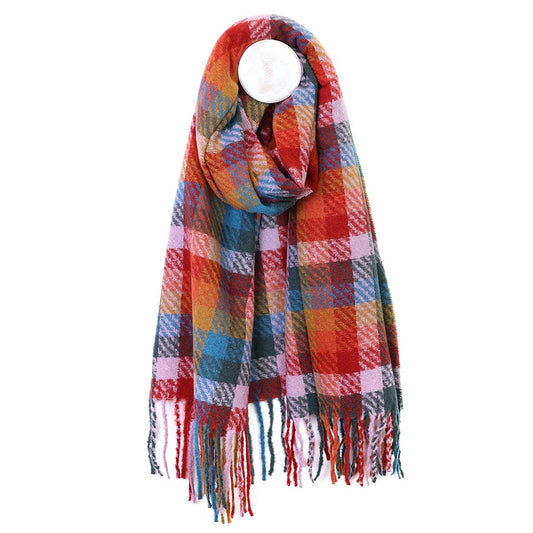Jessica red lilac and multi mix check weave scarf