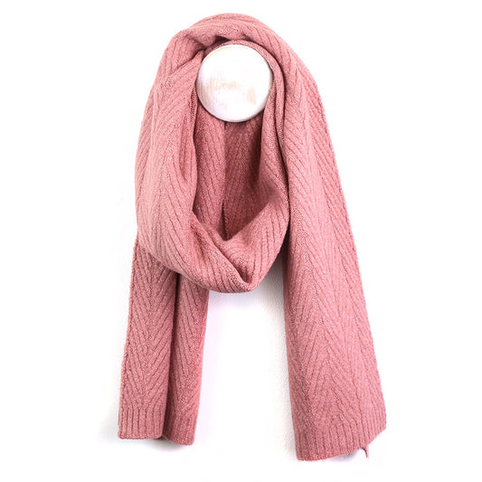 Charlotte dusty rose herringbone knit recycled blend scarf