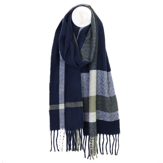 Ralph navy/khaki check recycled scarf
