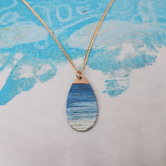 Oval Copper and Enamel Textured Pendant in Turquoise