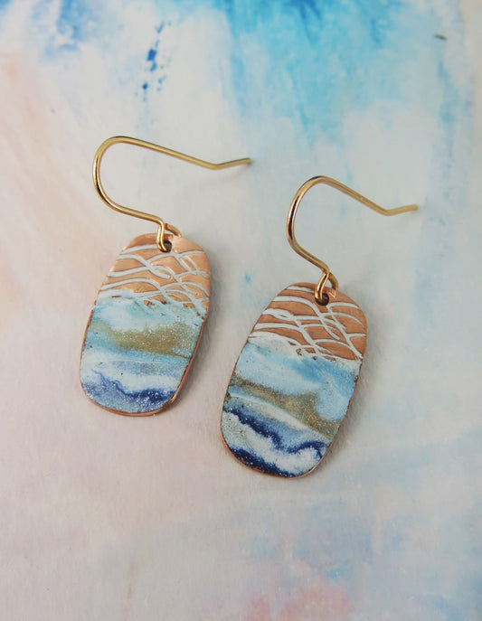 Enamel & Textured Copper Earrings - Multicolor Enamel