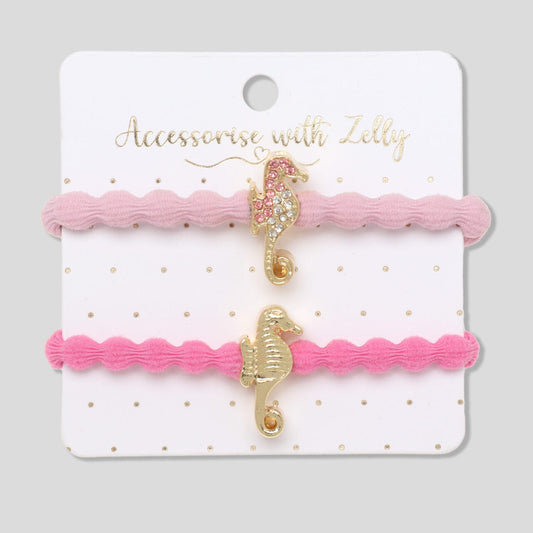 Charm Hair Tie Gold Seahorse Pink Set Of 2