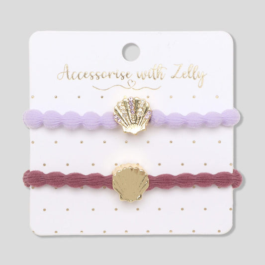 Charm Hair Tie Gold Shell Purple Set Of 2
