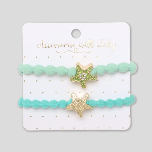Charm Hair Tie Gold Starfish Green Set Of 2