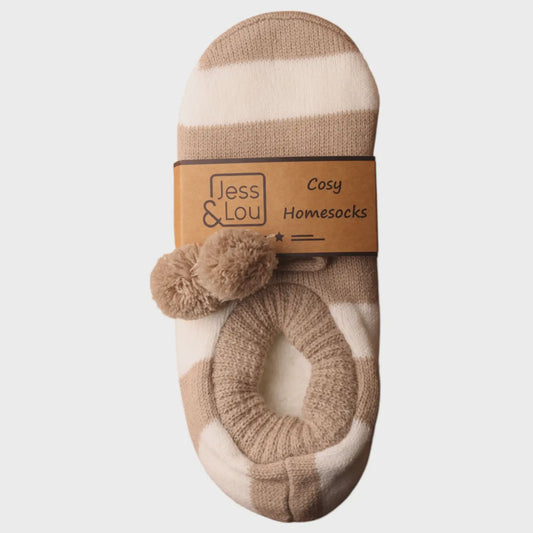 Taupe & White Stripe Cosy Slippers SL738