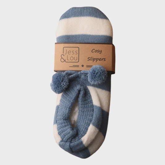 Cornflower Blue & White Stripe Cosy Slippers SL737