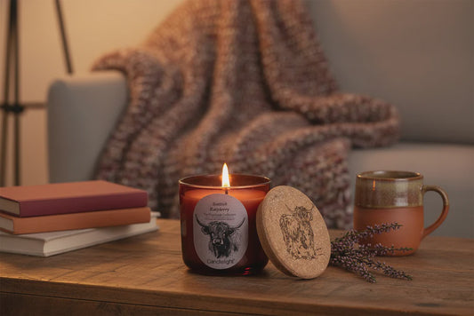 Scottish raspberry glass candle