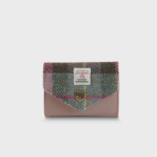 Pink & green tartan Harris tweed - small clasp purse